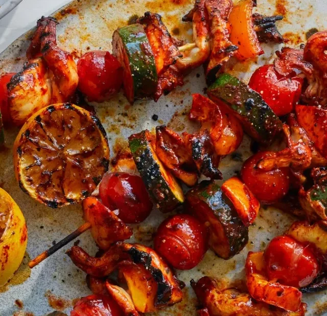 Grilled Brunch Skewers with Spicy Maple Glaze